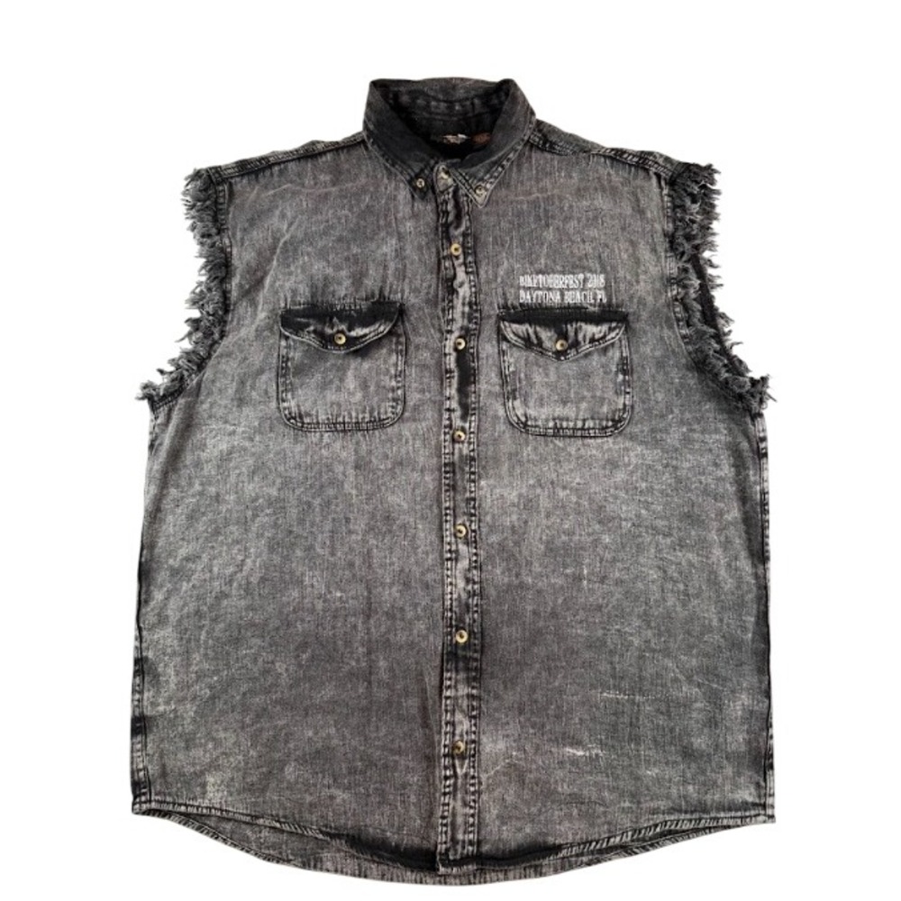 Vance Leathers Biketoberfest 2018 Daytona Beach Skull Denim Vest XXL Black Acid